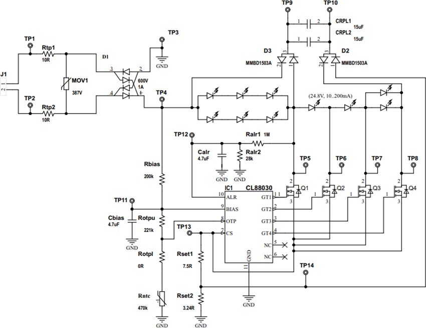 Application Circuit Diagram - Microchip Technology ADM00860 230VAC LED Driver Evaluation Board