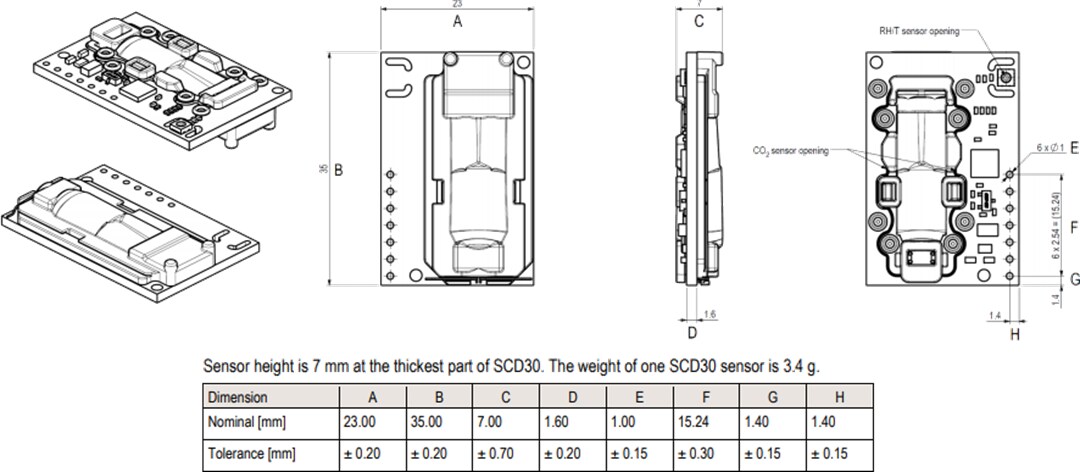 Mechanical Drawing - Sensirion SCD30 Sensor Module
