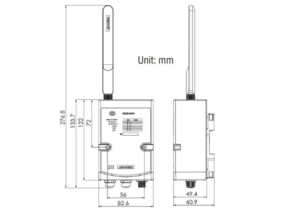 Mechanical Drawing - Advantech WISE-4610 LoRa & LoRaWAN Wireless Module