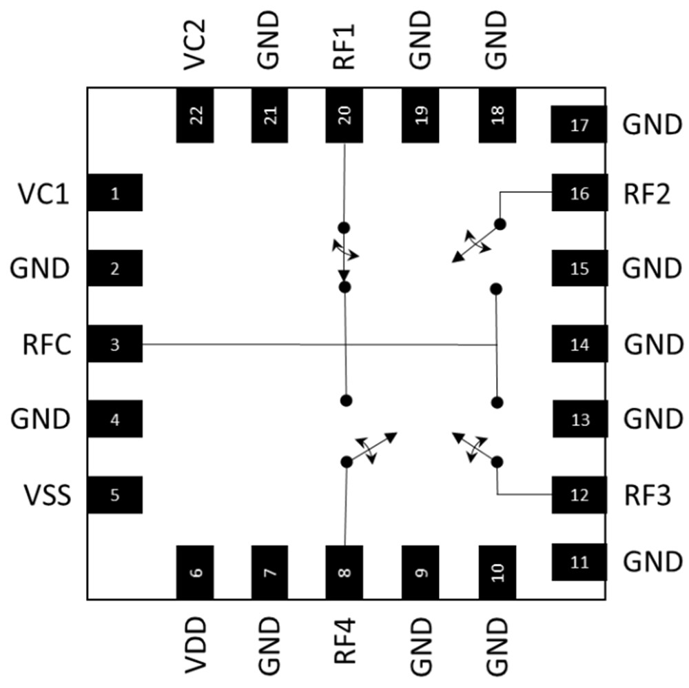 Schematic - MACOM MASW-011199 DC 44GHz SP4T Reflective Switch