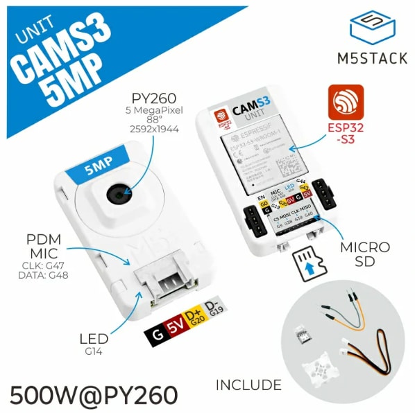 M5Stack U174-B Unit CamS3 Wi-Fi Camera 5MP