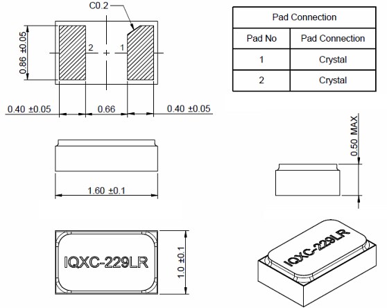 Mechanical Drawing - IQD IQXC-240 Quartz Crystal