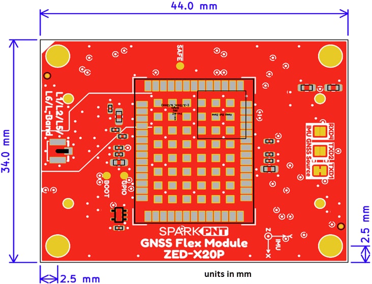 Mechanical Drawing - SparkFun ZED-X20P GNSS Flex Modules