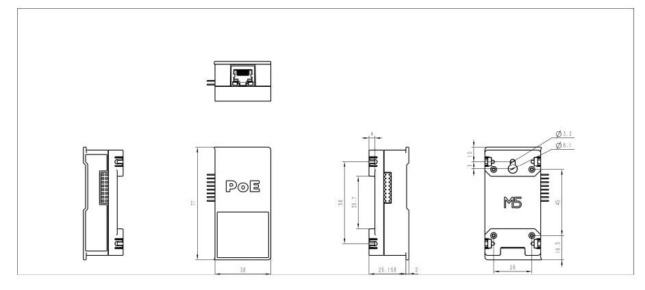 Mechanical Drawing - M5Stack StamPLC PoE  Ethernet Control Modules