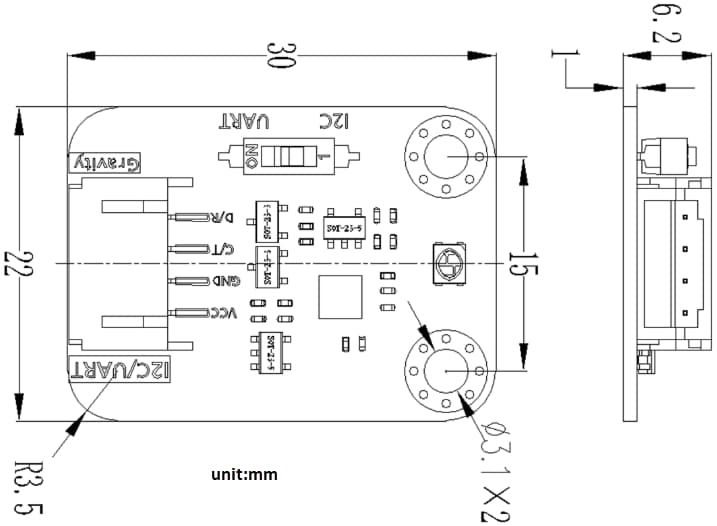 Mechanical Drawing - DFRobot SEN0636 Gravity: UV Index Sensor