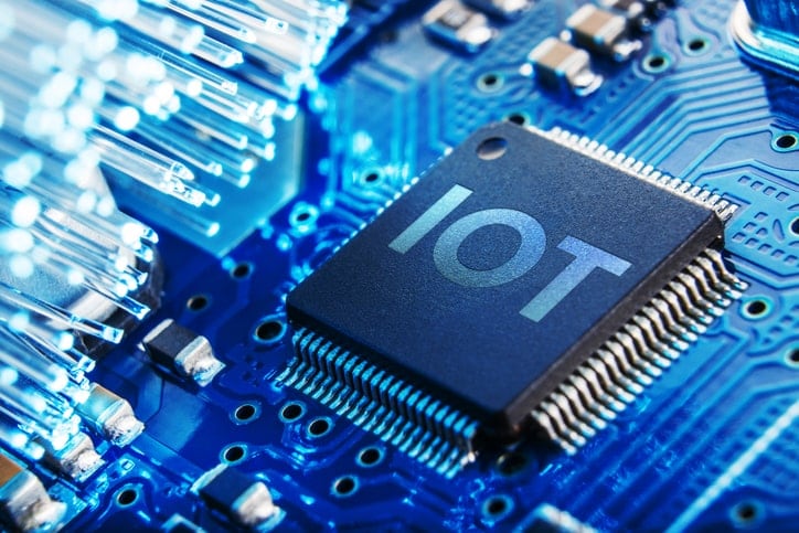 closeup of semiconductor with IOT printed on the front